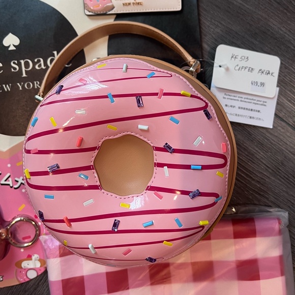 BNWT BUNDLE! Kate Spade Donut Crossbody, Card Holder, AirPod Case & Gingham Tote - Picture 6 of 15
